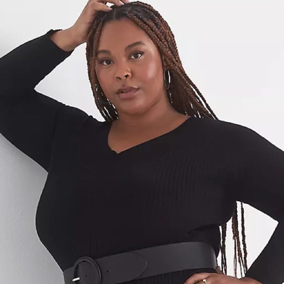 26W Avenue Ribbed V-neck Sweater, Black - Picture 10 of 10